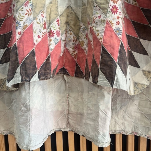 Blue Velvet Tunic with patchwork Geometric Design high low - Picture 11 of 11